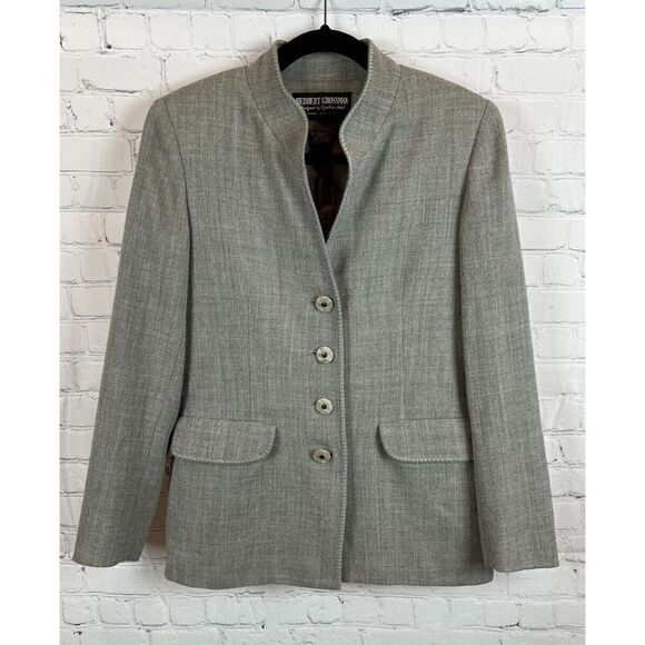 HERBERT GROSSMAN designed by CYNTHIA SOBEL gray wool embroidered jacket blazer 8 - Picture 1 of 7